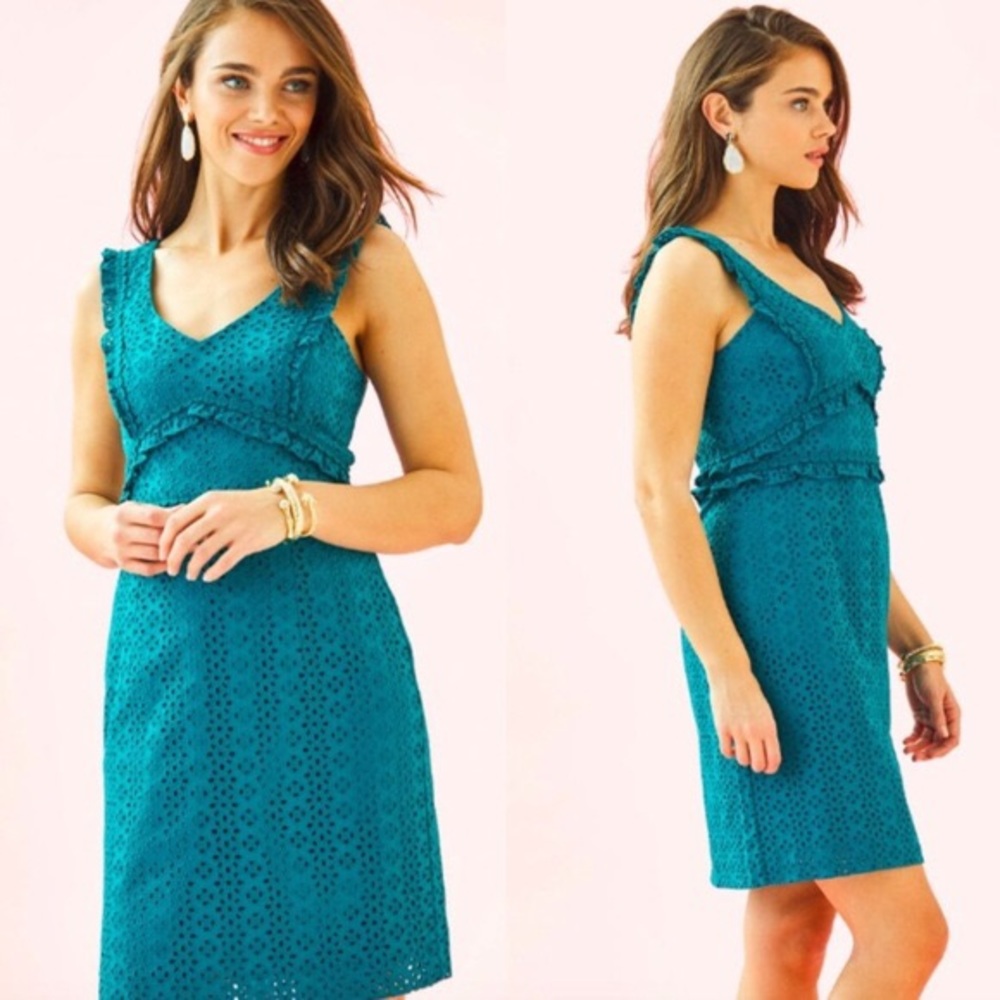 Brand New Lilly Pulitzer Teal Petal Eyelet Dress size 8